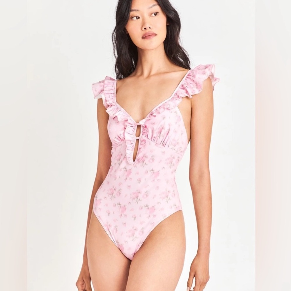 LoveShackFancy Pink Floral One Piece Swimsuit
